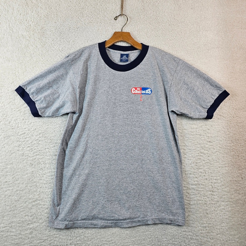 Vtg Belton The Caulfields Band Ringer T-Shirt Mens Large Gray 90s Indie Rock USA